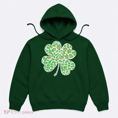 Cute Stylish Leopard Print Shamrock Hoodie