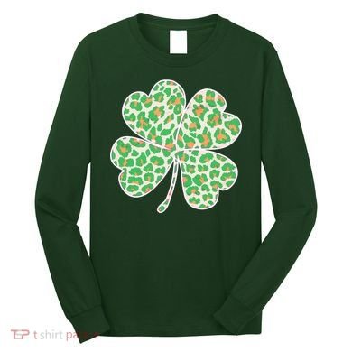 Cute Stylish Leopard Print Shamrock Long Sleeve Shirt
