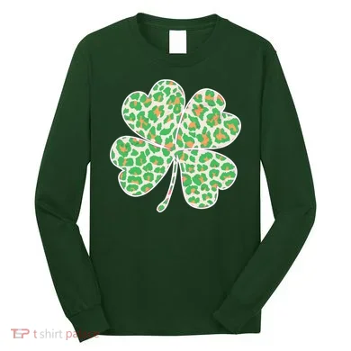 Cute Stylish Leopard Print Shamrock Long Sleeve Shirt