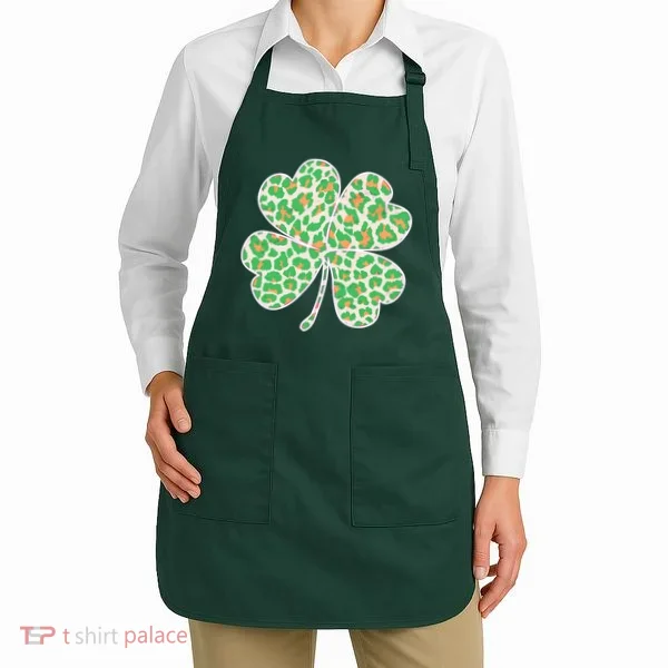 Cute Stylish Leopard Print Shamrock Apron