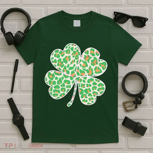 Cute Stylish Leopard Print Shamrock T-Shirt