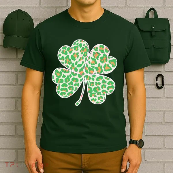 Cute Stylish Leopard Print Shamrock T-Shirt