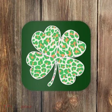 Cute Stylish Leopard Print Shamrock Coaster