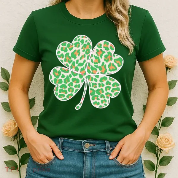Cute Stylish Leopard Print Shamrock Women's T-Shirt