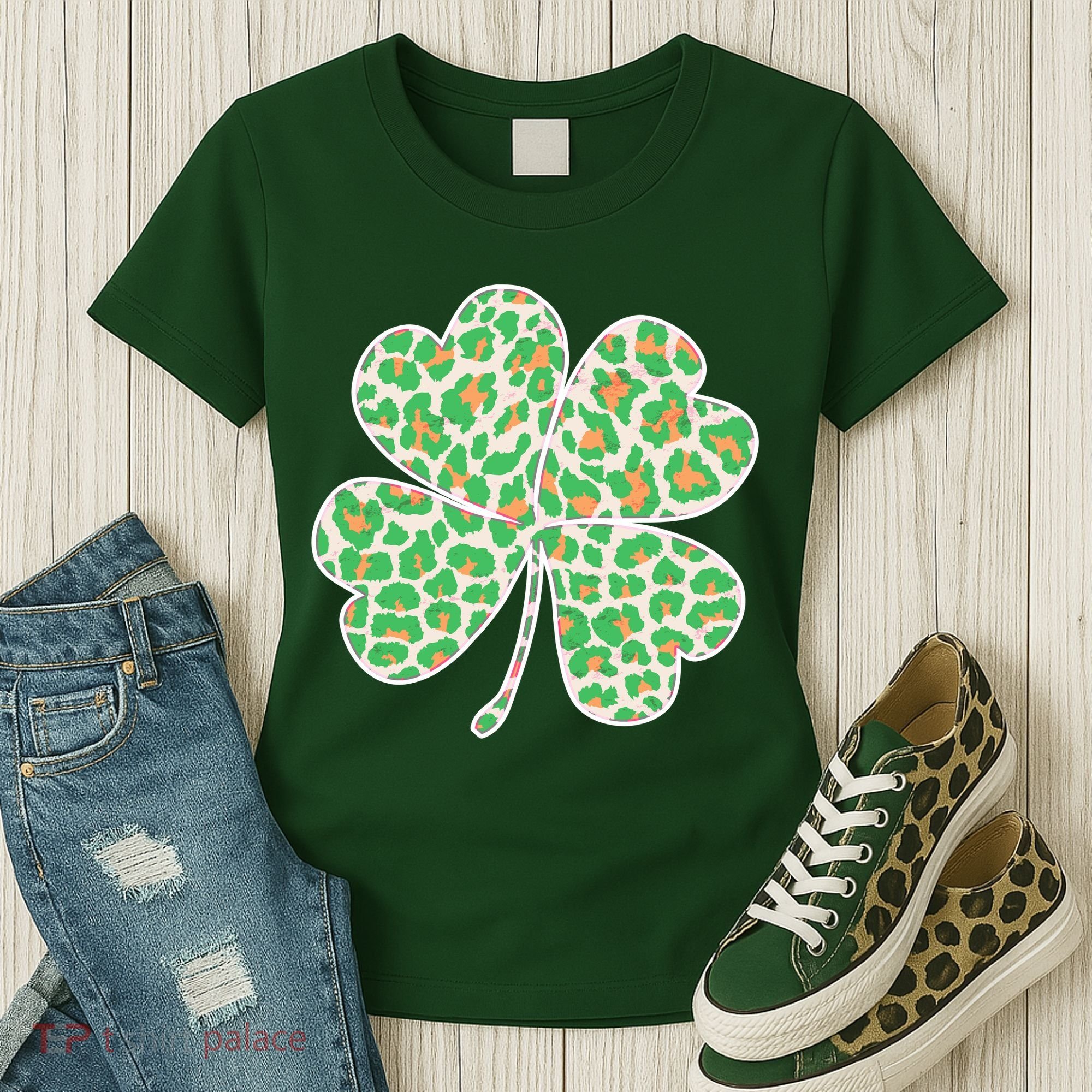 Cute Stylish Leopard Print Shamrock Women's T-Shirt