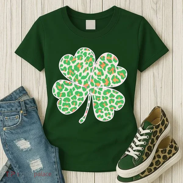 Cute Stylish Leopard Print Shamrock Women's T-Shirt
