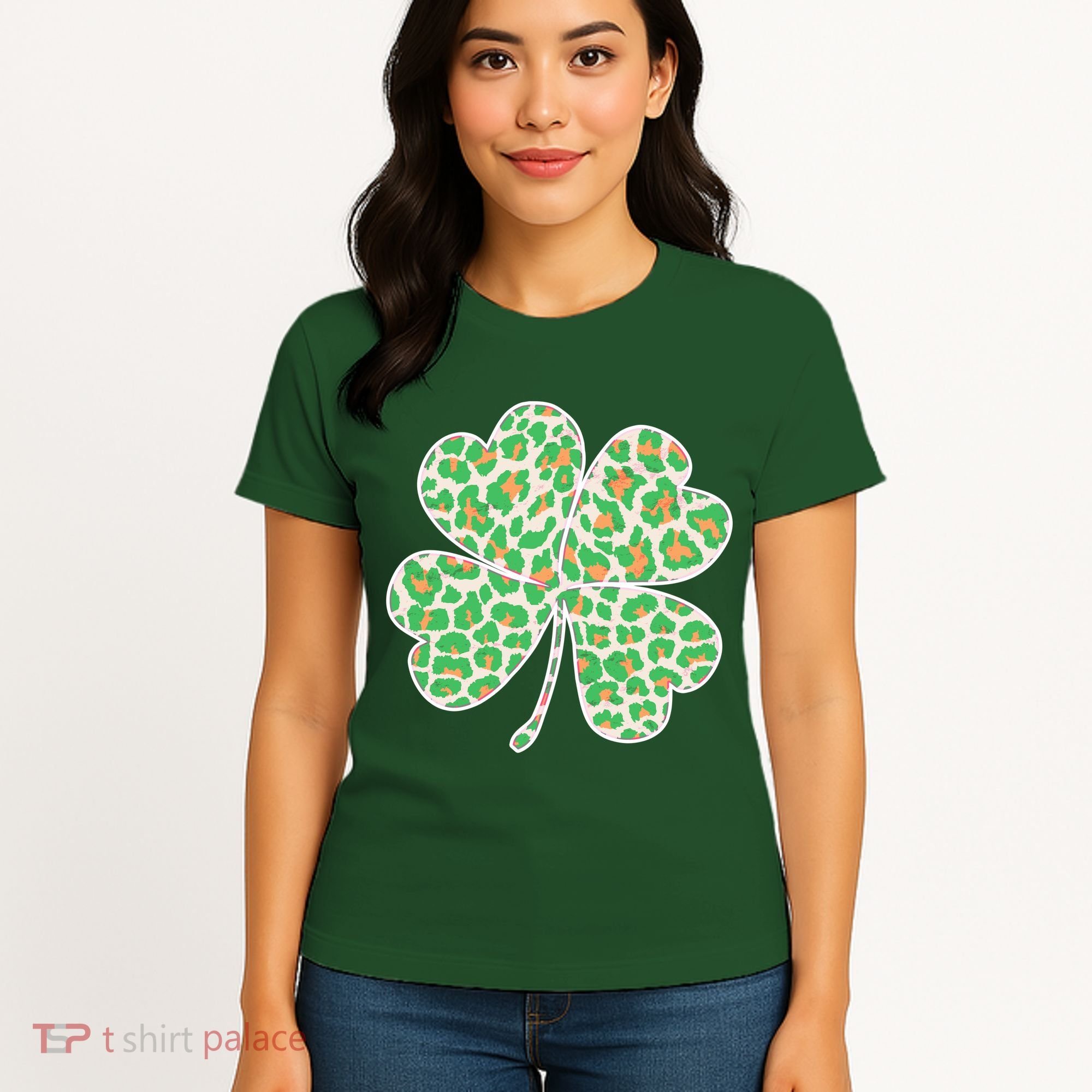 Cute Stylish Leopard Print Shamrock Women's T-Shirt