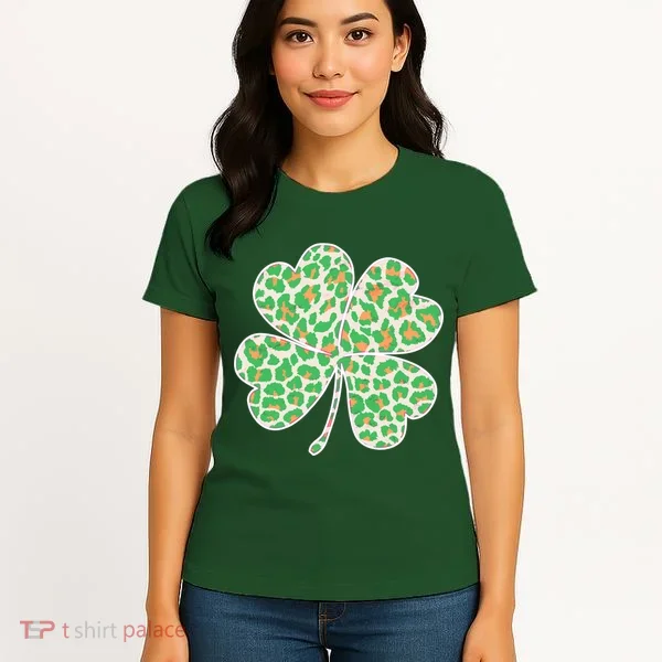 Cute Stylish Leopard Print Shamrock Women's T-Shirt