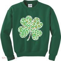 Cute Stylish Leopard Print Shamrock Kids Sweatshirt thumb 0