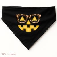 Cute Stylish Pumpkin Face With Glasses USA-Made Doggie Bandana thumb 0