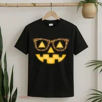 Cute Stylish Pumpkin Face With Glasses T-Shirt thumb 2