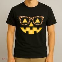 Cute Stylish Pumpkin Face With Glasses T-Shirt thumb 3