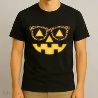 Cute Stylish Pumpkin Face With Glasses T-Shirt thumb 3