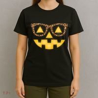 Cute Stylish Pumpkin Face With Glasses T-Shirt thumb 4