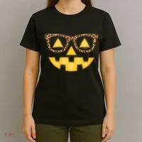 Cute Stylish Pumpkin Face With Glasses T-Shirt thumb 4