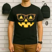 Cute Stylish Pumpkin Face With Glasses T-Shirt thumb 6