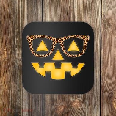 Cute Stylish Pumpkin Face With Glasses Coaster
