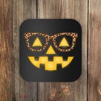 Cute Stylish Pumpkin Face With Glasses Coaster thumb 0