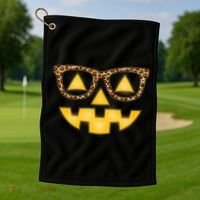 Cute Stylish Pumpkin Face With Glasses Golf Towel thumb 1