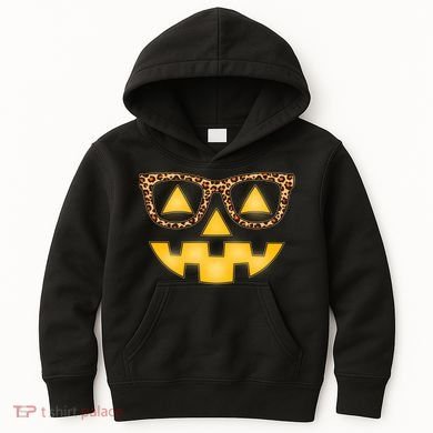 Cute Stylish Pumpkin Face With Glasses Kids Hoodie