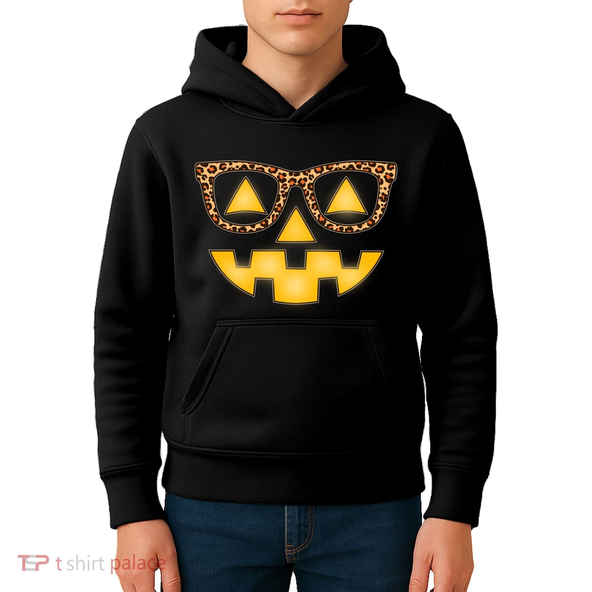 Cute Stylish Pumpkin Face With Glasses Kids Hoodie