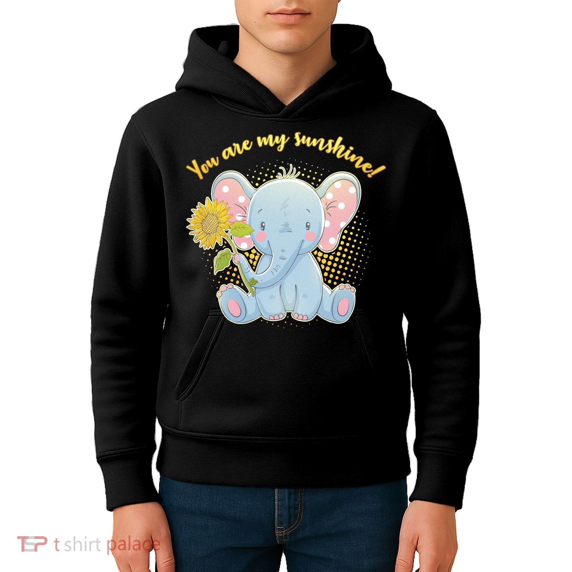 Cute Sunflower Elephant Sunshine  Kids Hoodie