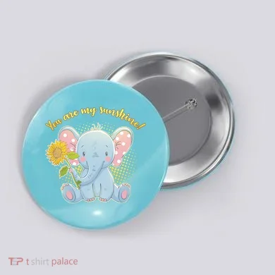 Cute Sunflower Elephant Sunshine  Button