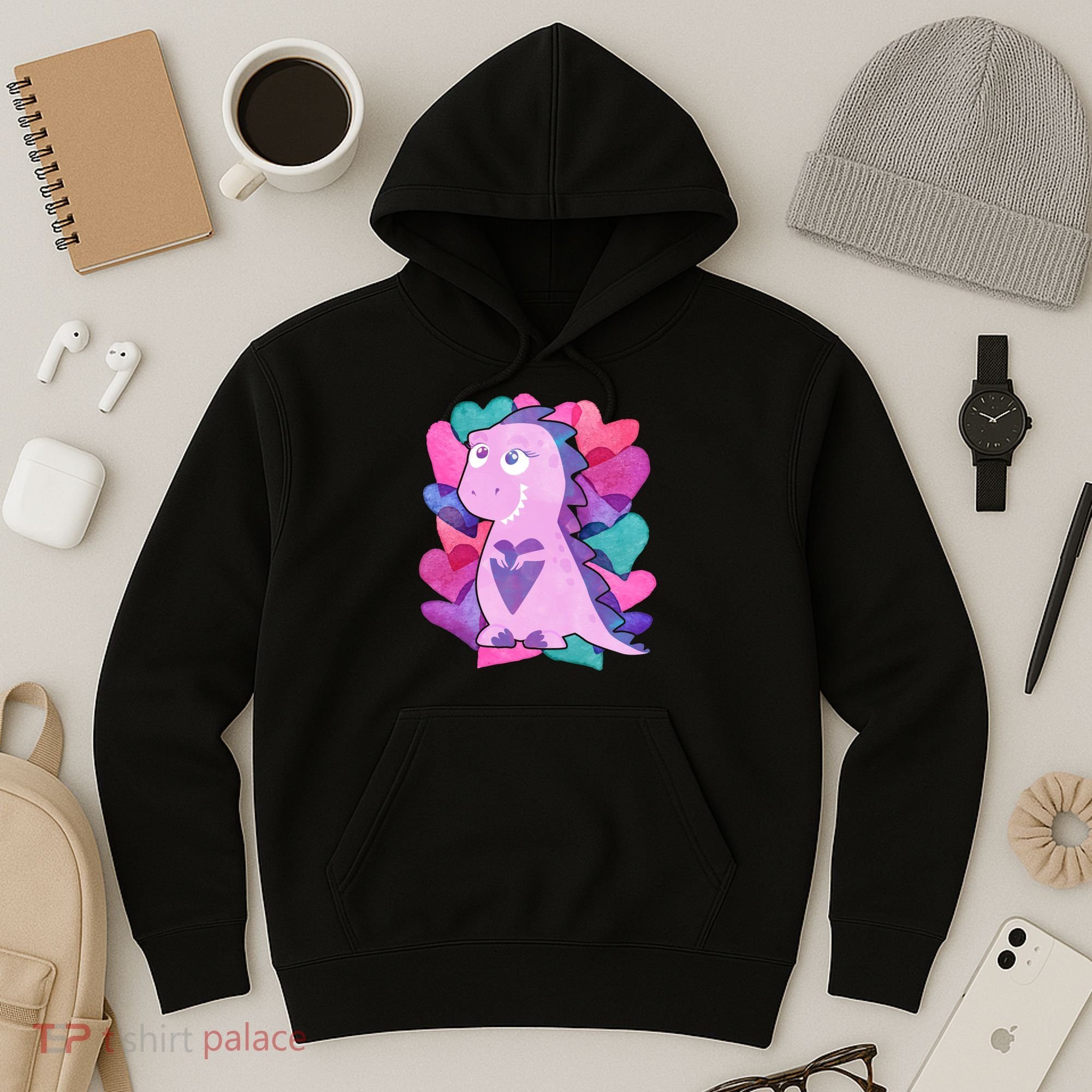 Cute T-Rex Valentine Full Of Hearts Hoodie