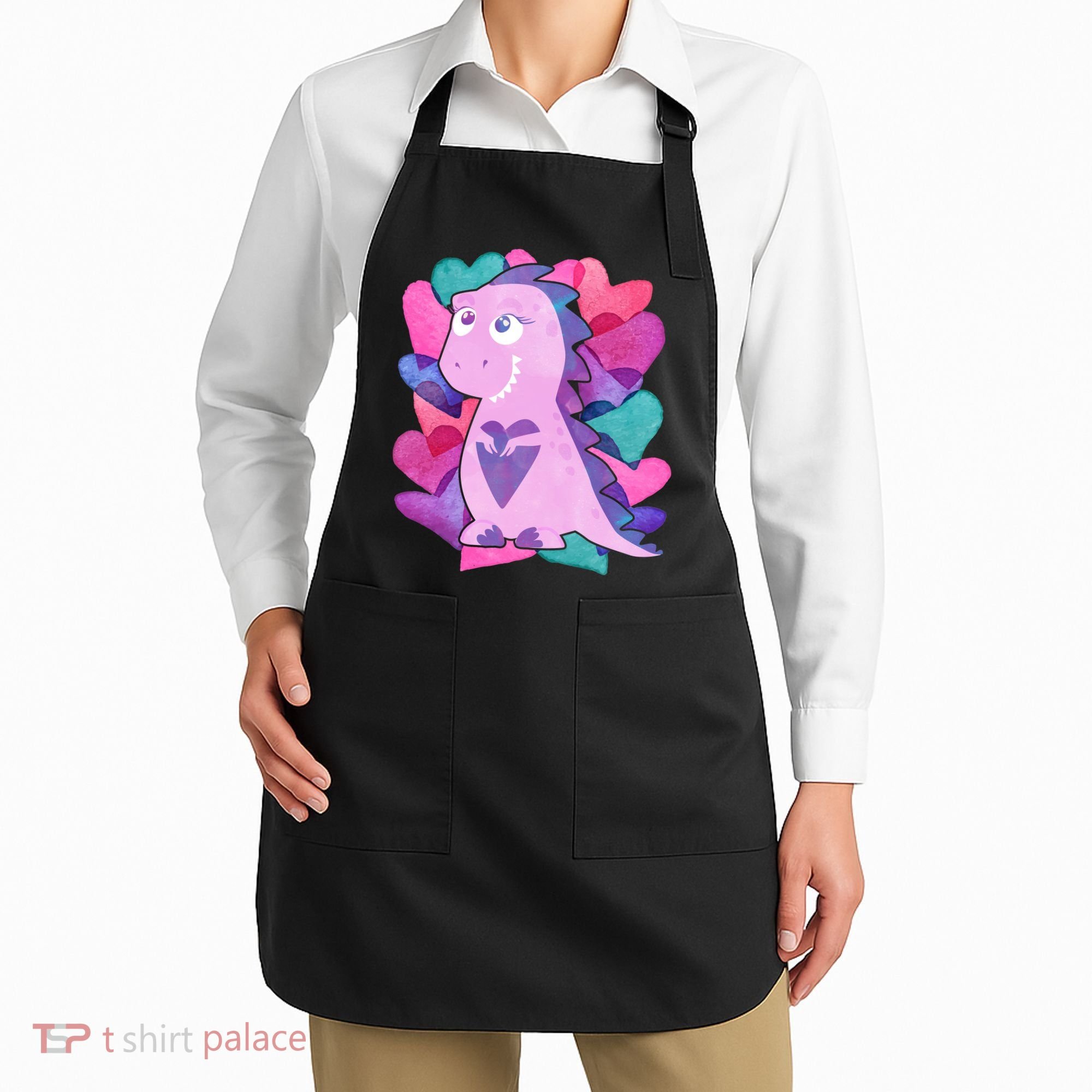 Cute T-Rex Valentine Full Of Hearts Apron