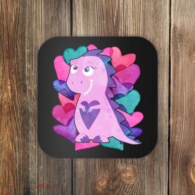 Cute T-Rex Valentine Full Of Hearts Coaster
