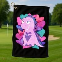 Cute T-Rex Valentine Full Of Hearts Golf Towel thumb 1