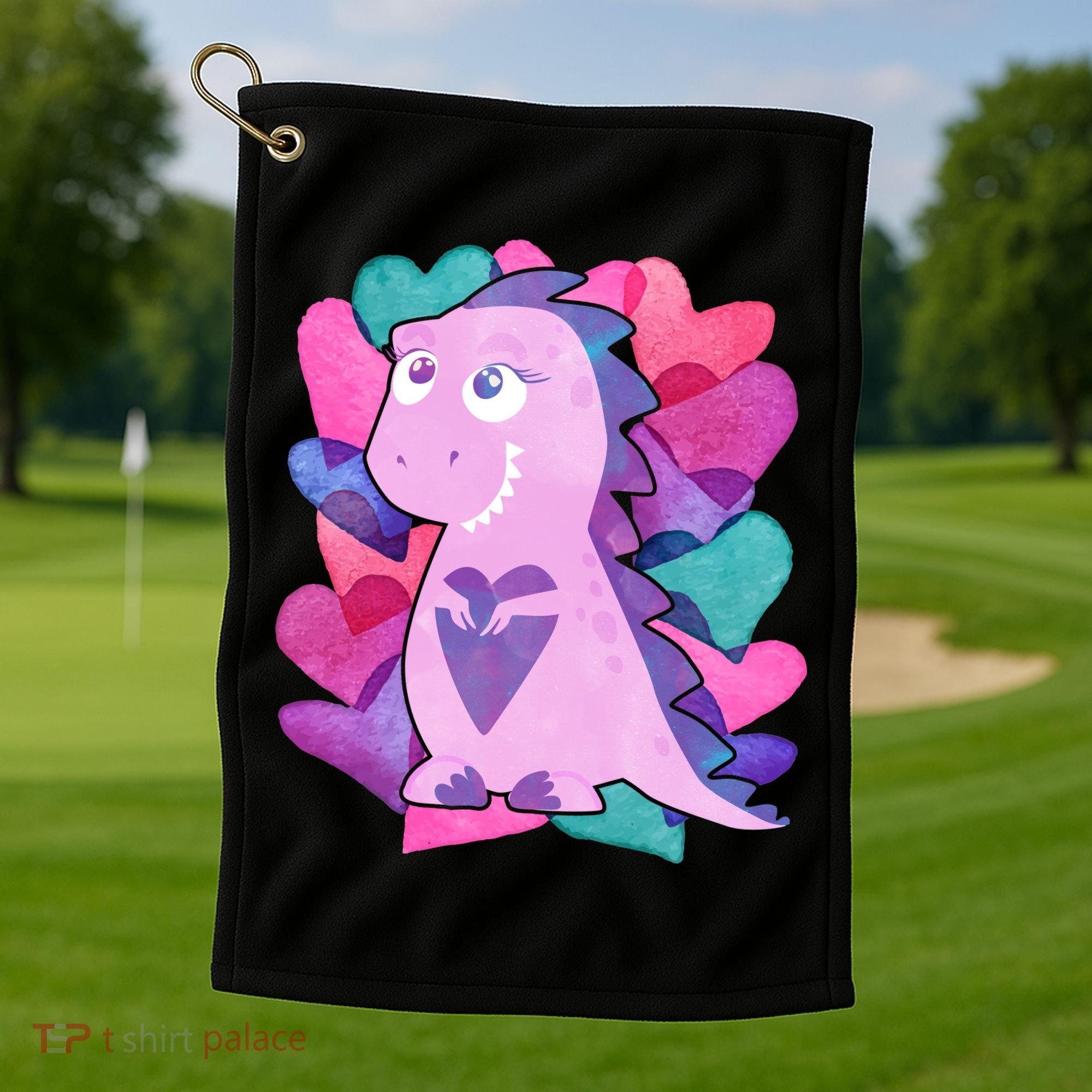 Cute T-Rex Valentine Full Of Hearts Golf Towel