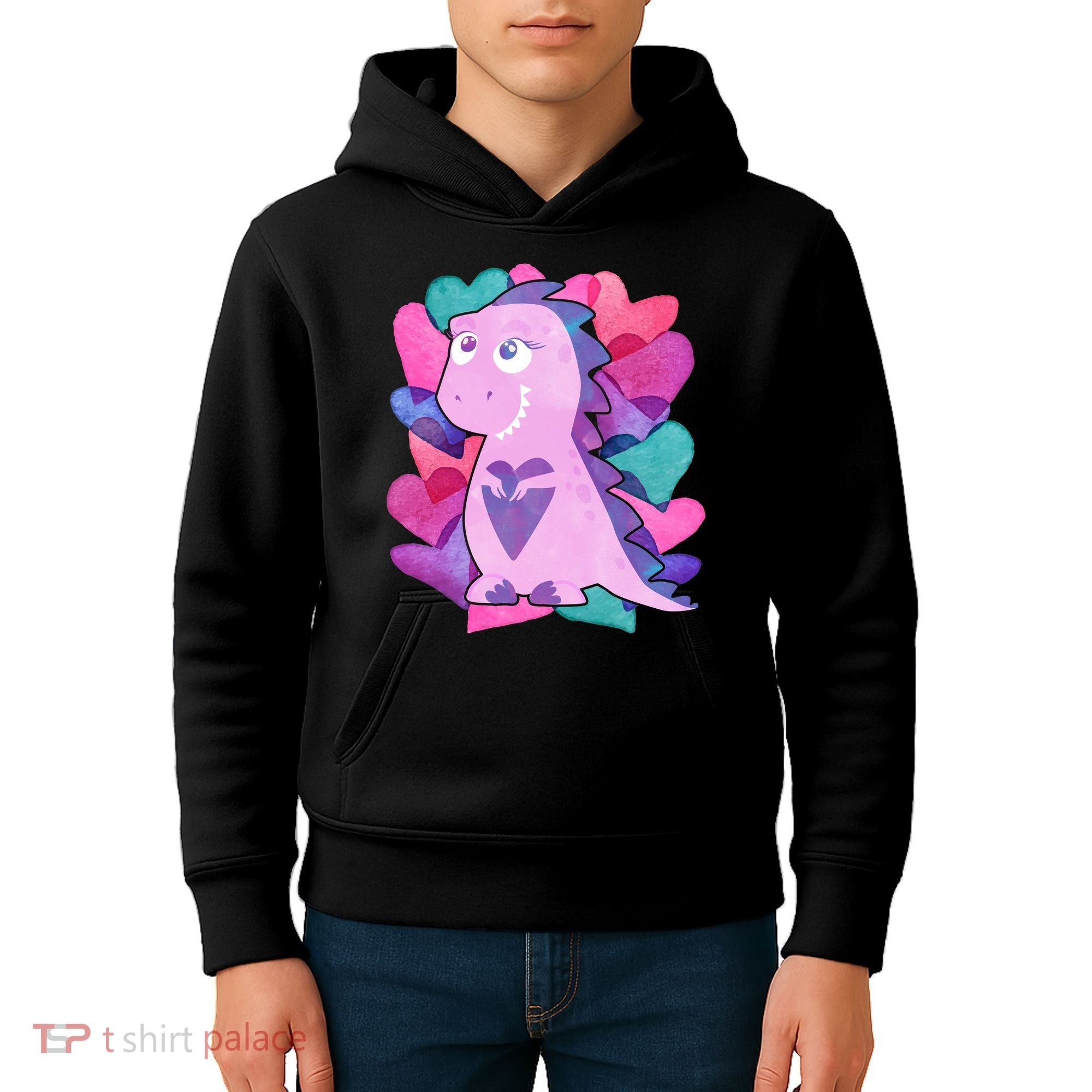 Cute T-Rex Valentine Full Of Hearts Kids Hoodie
