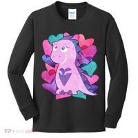 Cute T-Rex Valentine Full Of Hearts Kids Long Sleeve Shirt thumb 0