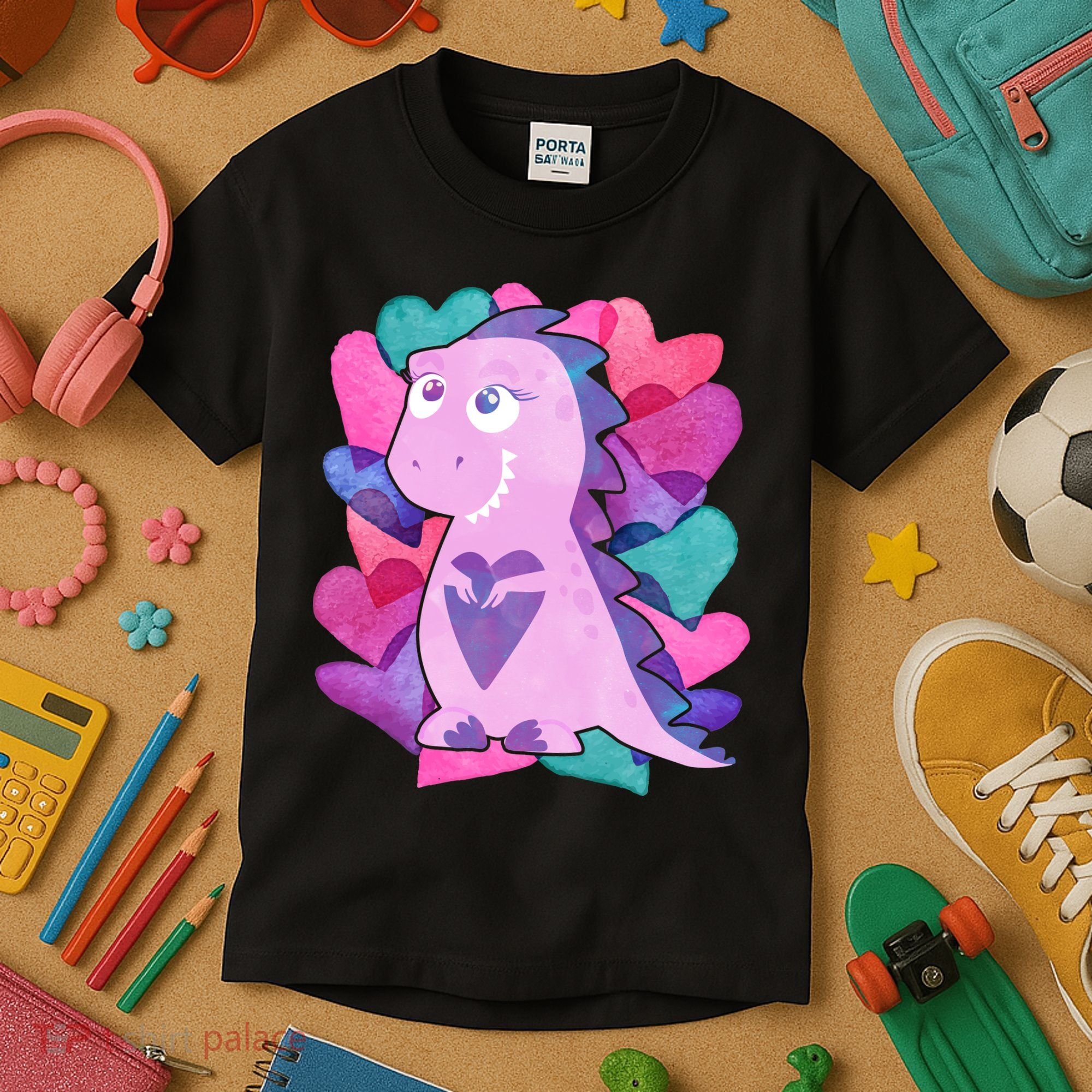 Cute T-Rex Valentine Full Of Hearts Kids T-Shirt