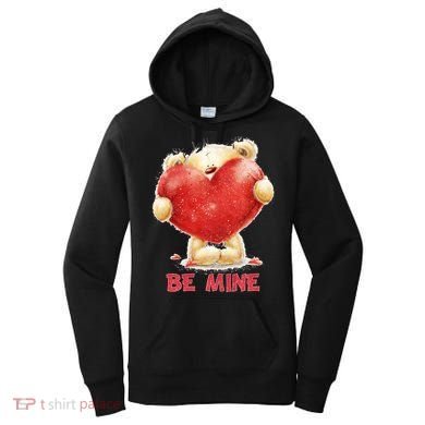 Cute Teddy Bear Holding Heart Be Mine Valentine's Day Women's Hoodie