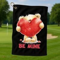 Cute Teddy Bear Holding Heart Be Mine Valentine's Day Golf Towel thumb 1