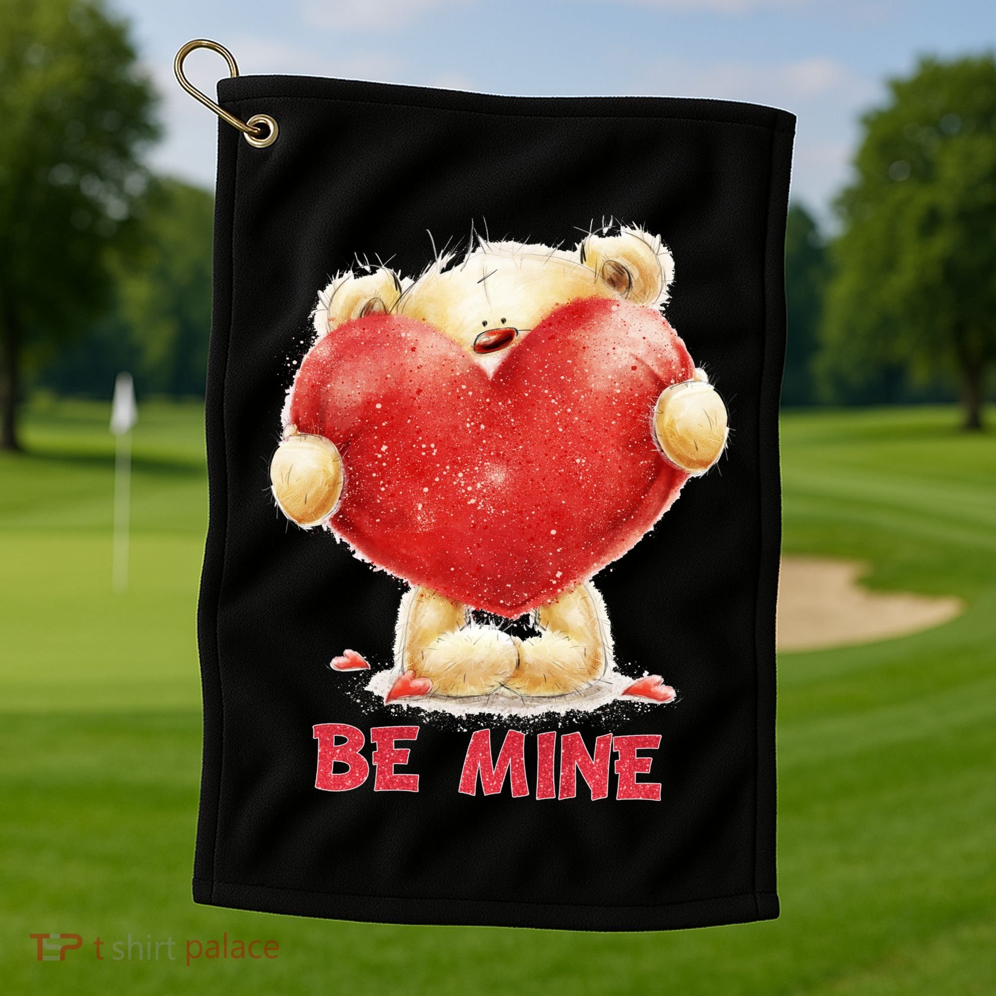 Cute Teddy Bear Holding Heart Be Mine Valentine's Day Golf Towel