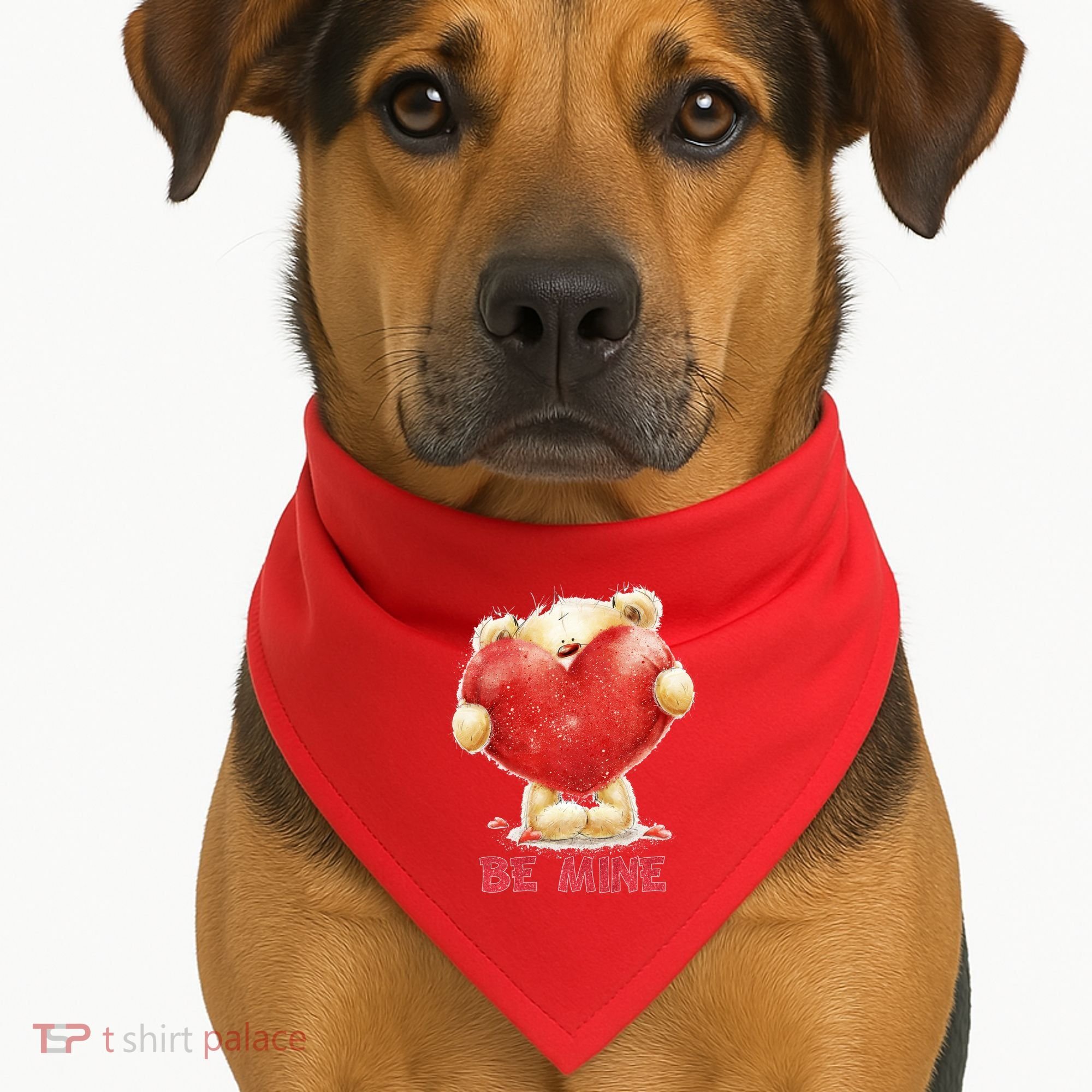 Cute Teddy Bear Holding Heart Be Mine Valentine's Day USA-Made Doggie Bandana