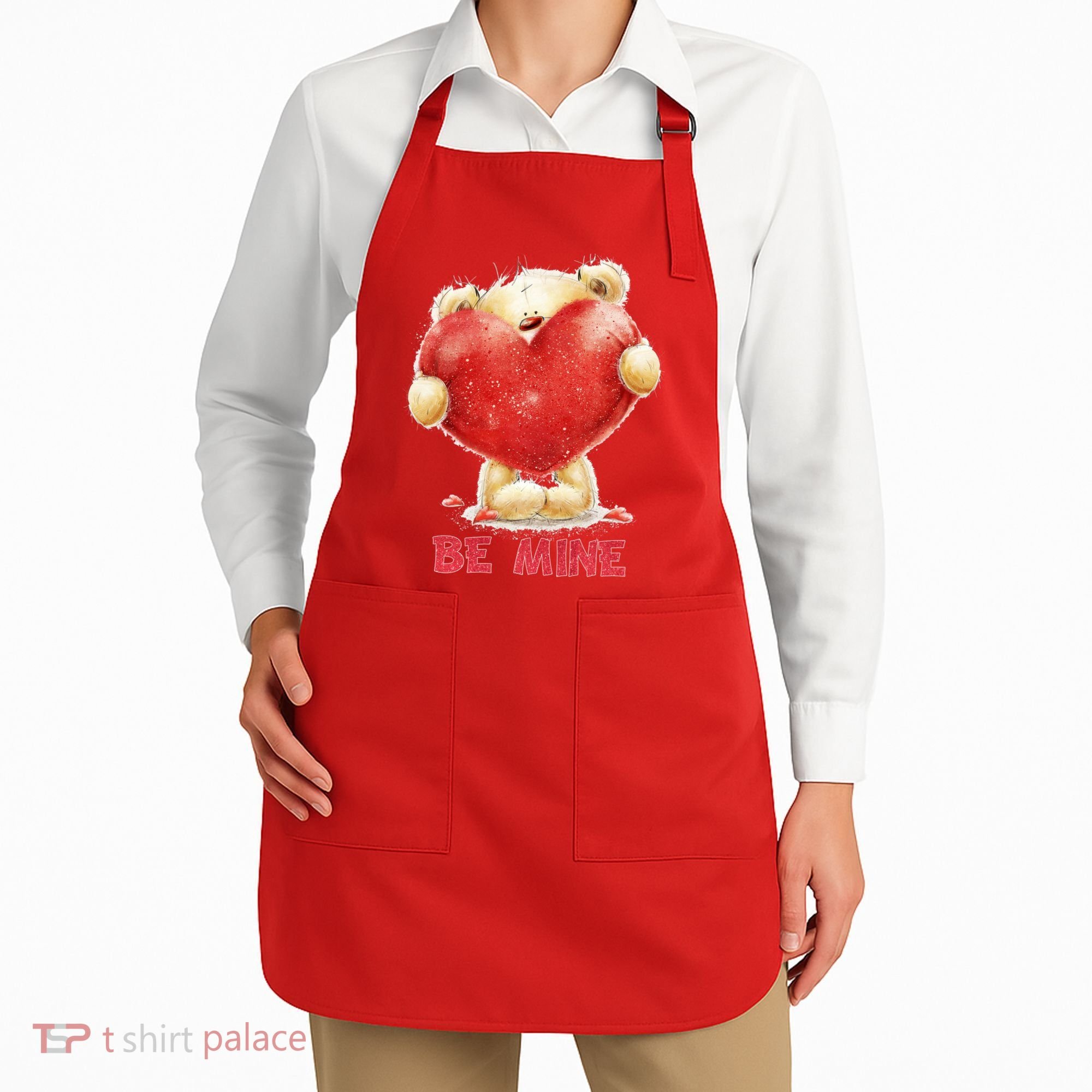Cute Teddy Bear Holding Heart Be Mine Valentine's Day Apron