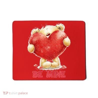 Cute Teddy Bear Holding Heart Be Mine Valentine's Day Mousepad