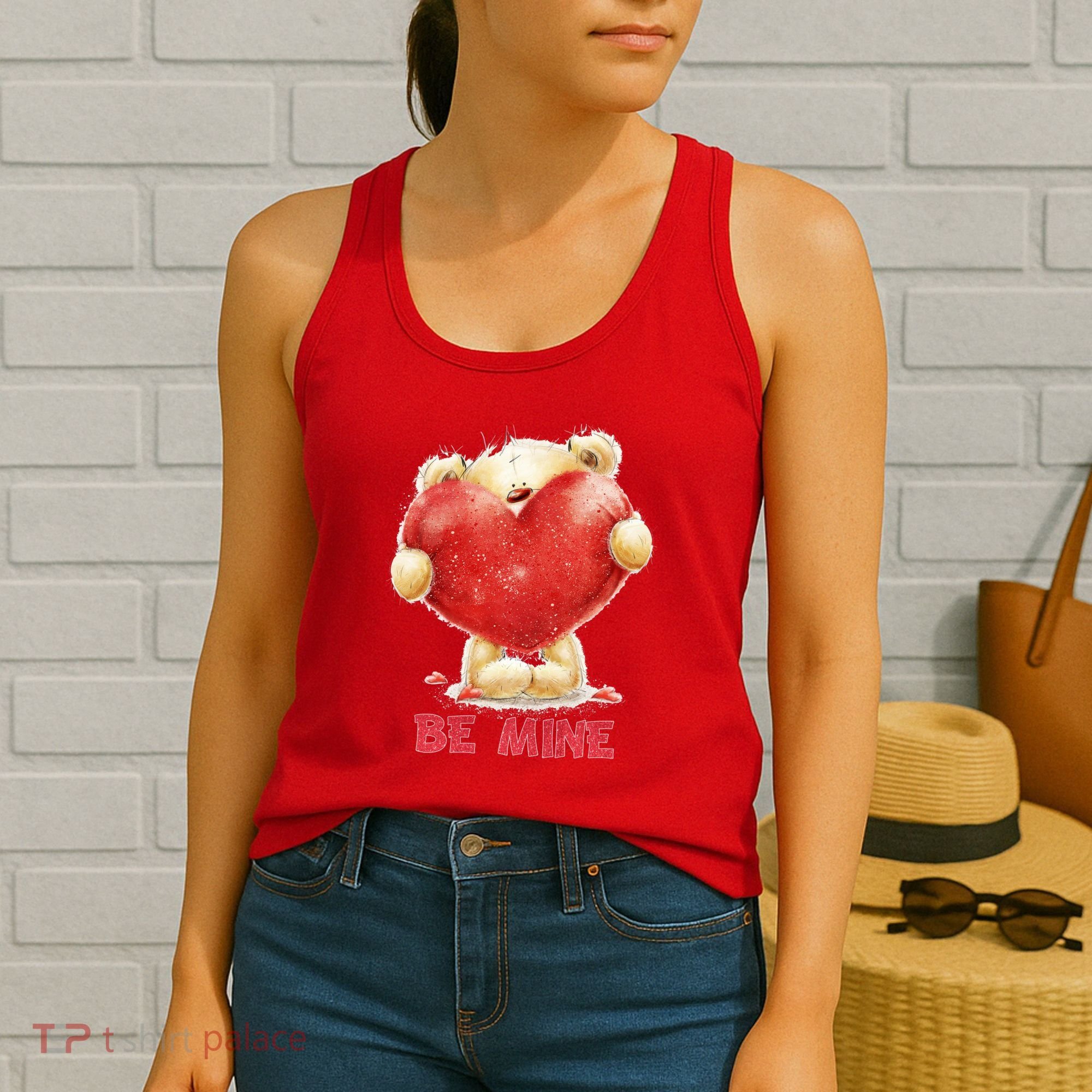 Cute Teddy Bear Holding Heart Be Mine Valentine's Day Women's Tank Top