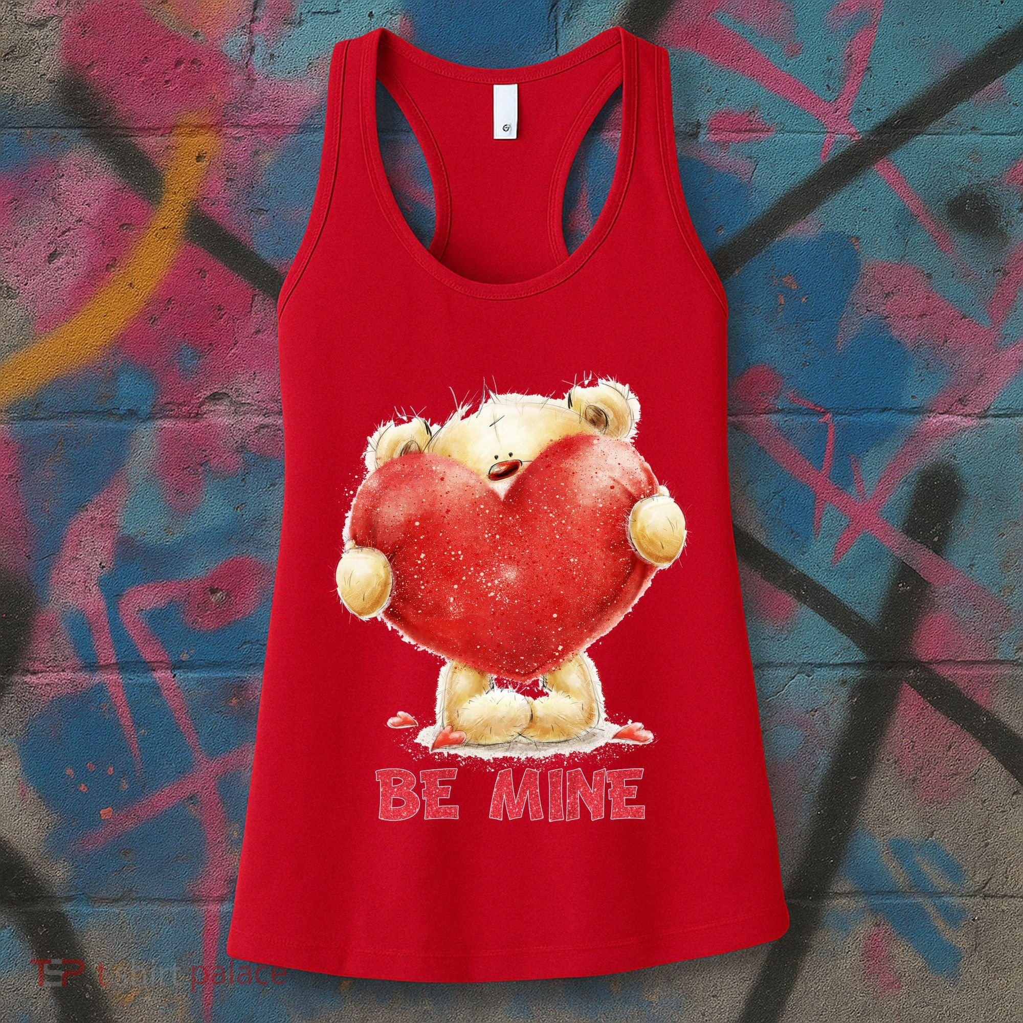Cute Teddy Bear Holding Heart Be Mine Valentine's Day Women's Tank Top