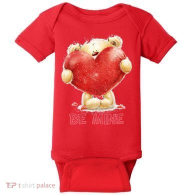 Cute Teddy Bear Holding Heart Be Mine Valentine's Day Baby Bodysuit
