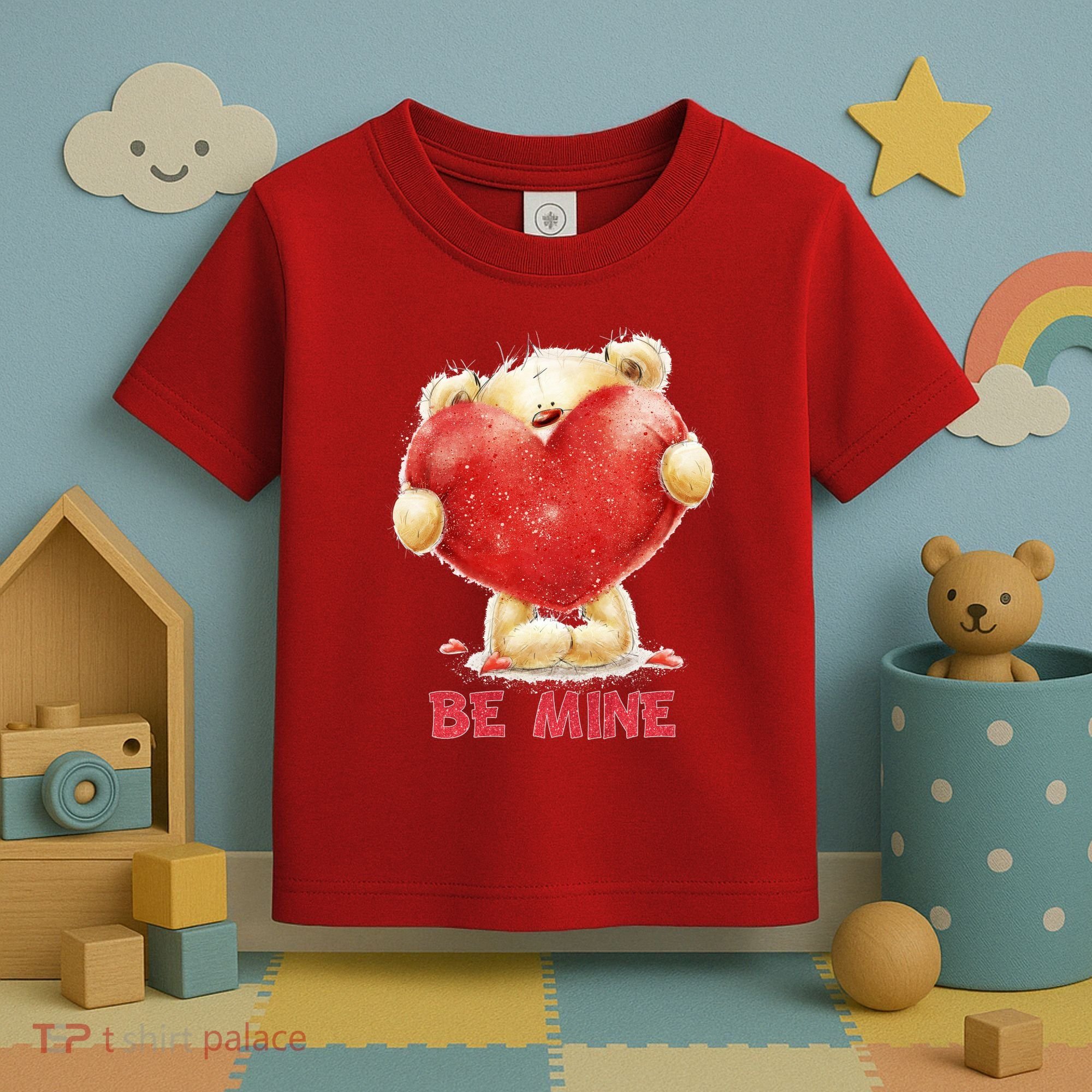 Cute Teddy Bear Holding Heart Be Mine Valentine's Day Toddler T-Shirt