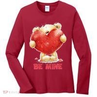 Cute Teddy Bear Holding Heart Be Mine Valentine's Day Women's Long Sleeve Shirt thumb 0