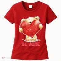 Cute Teddy Bear Holding Heart Be Mine Valentine's Day Women's T-Shirt thumb 0