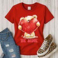 Cute Teddy Bear Holding Heart Be Mine Valentine's Day Women's T-Shirt thumb 3