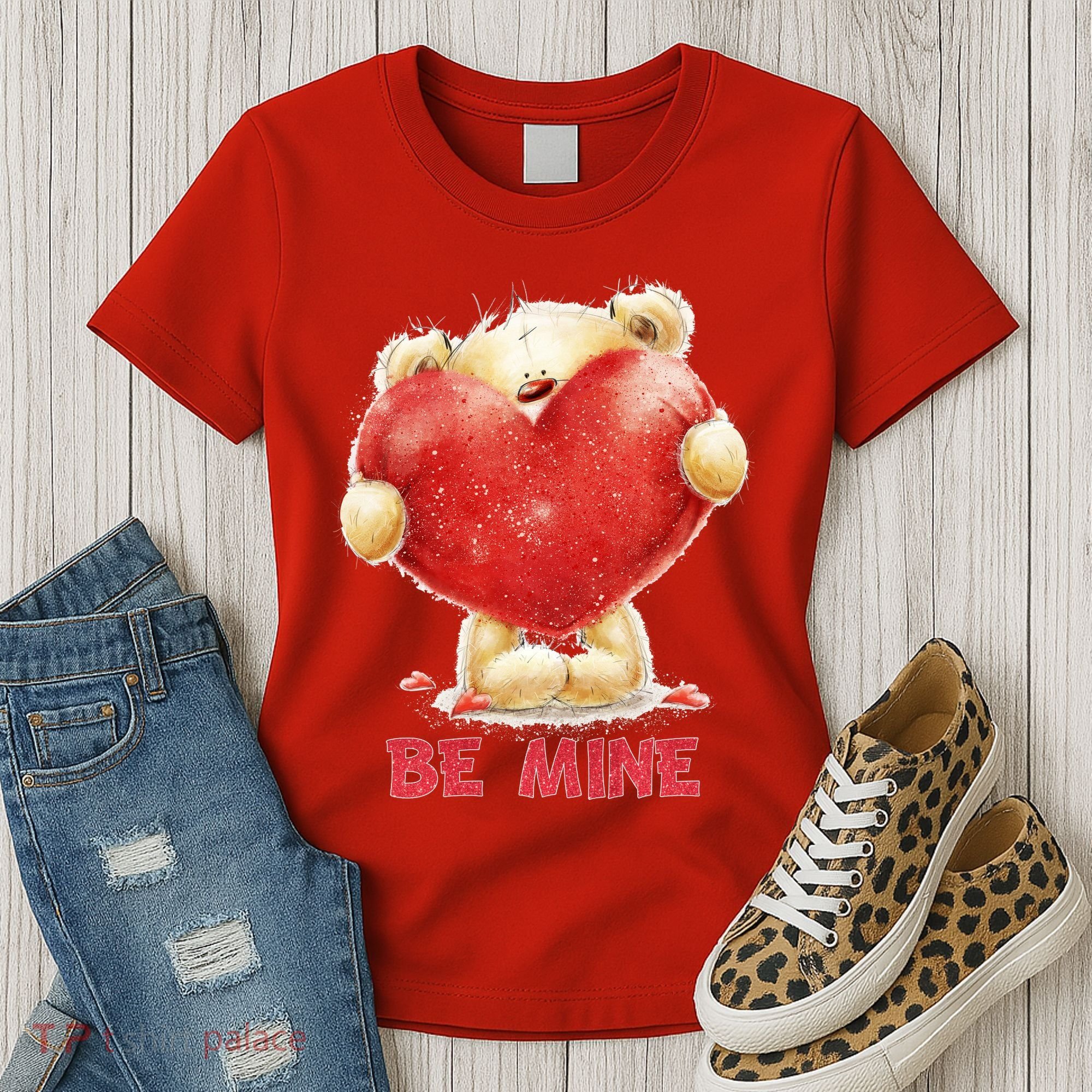Cute Teddy Bear Holding Heart Be Mine Valentine's Day Women's T-Shirt