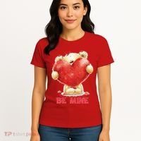 Cute Teddy Bear Holding Heart Be Mine Valentine's Day Women's T-Shirt thumb 4